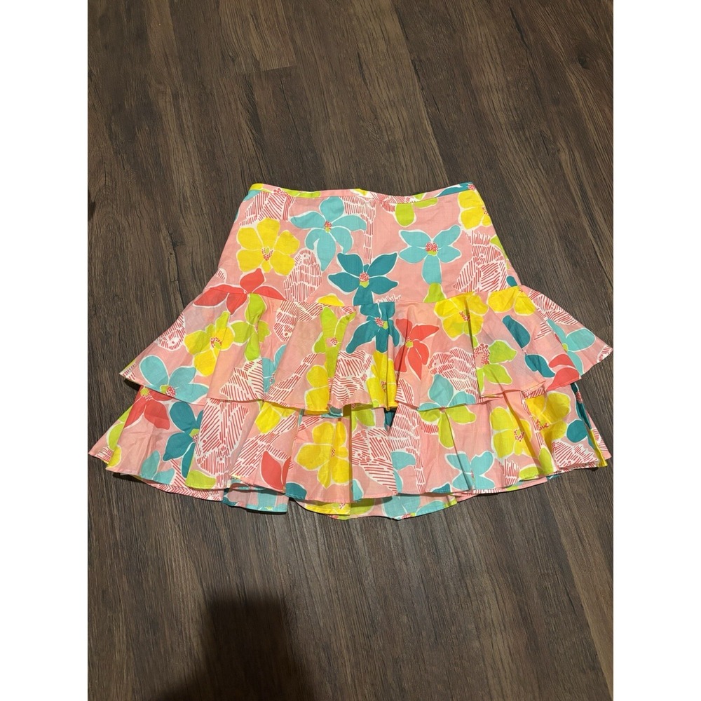 Lilly Pulitzer Vintage Floral Skirt‎ Pink Parrot-ise Womens Size 2 White Tag